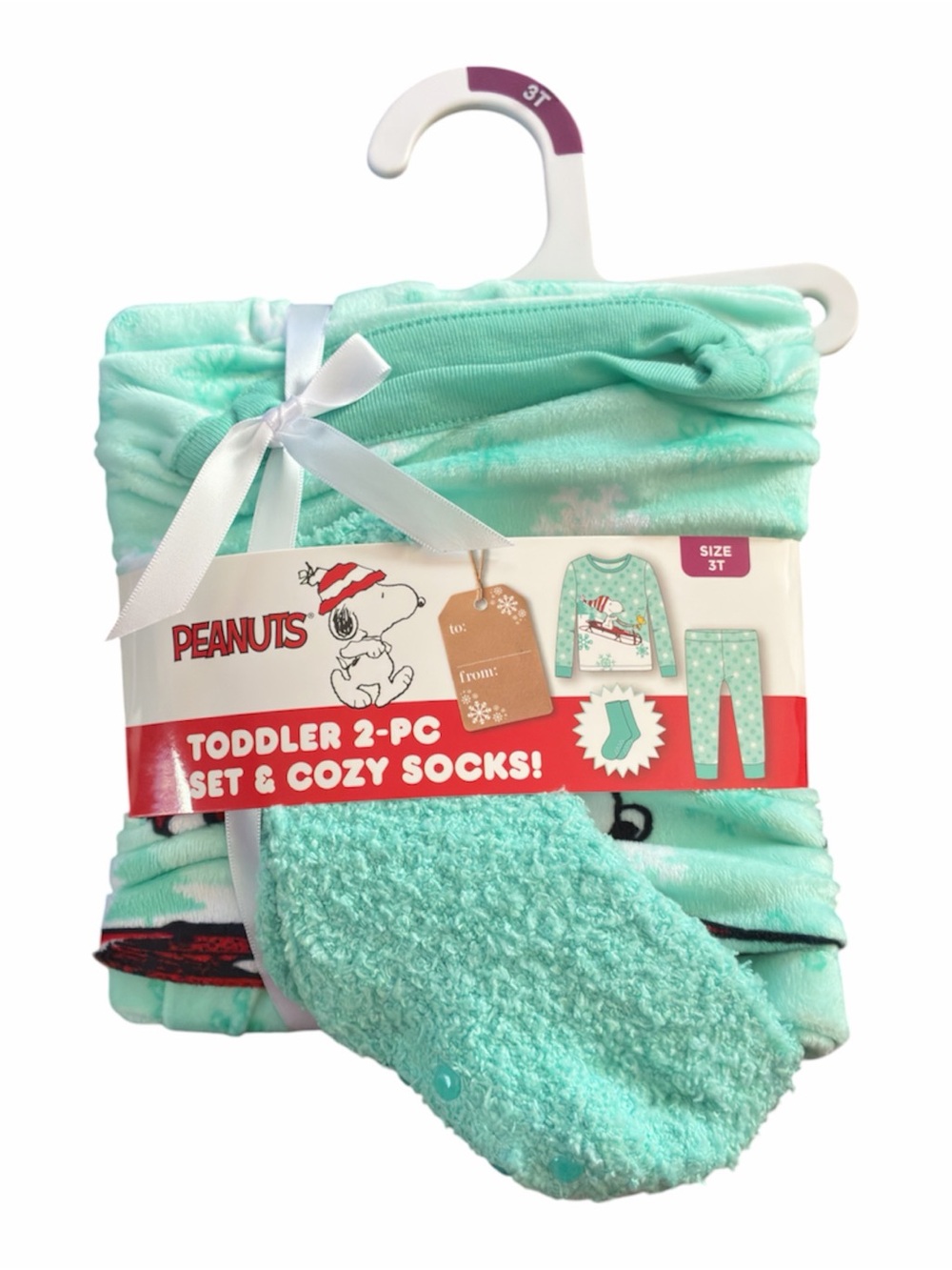 Komar Kids Peanuts Toddler 2-Piece Pajama Set with Cozy Socks - Mint Green